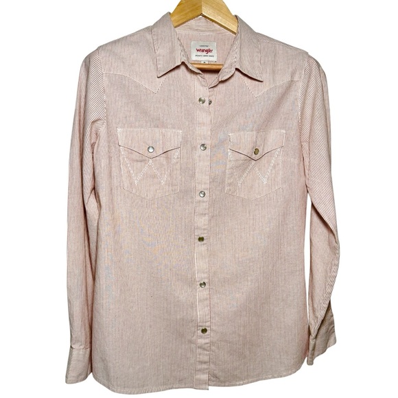 Wrangler Western Snap Shirt Women’s M Red Pinstripe Cotton Cowboy Top - Picture 2 of 11
